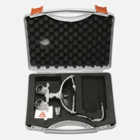 HEINE HR 2.5 binocular loupe on S-FRAME spectacle frame