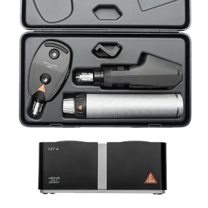 HEINE BETA 200 Direct Ophthalmoscope LED 3.5 V with BETA 200 Retinoscope LED 3.5 V, BETA 4 NT Rechargeable Handle, NT 4 Desktop Charger and Hard Case