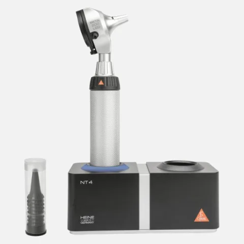 HEINE BETA 200 LED F.O. otoscope 3.5V, rechargeable handle BETA4 NT, desktop charger NT4, specula
