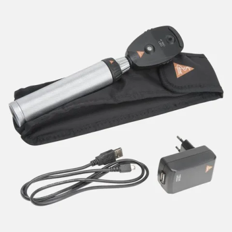 HEINE K 180 Direct Ophthalmoscope LED 3.5 V with Aperture Wheel 1, BETA 4 USB Rechargeable Handle and Soft Case