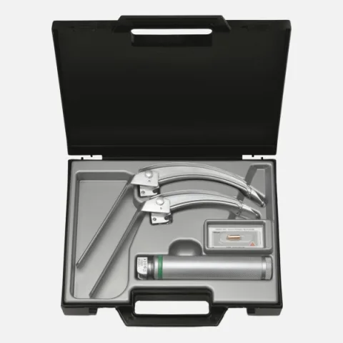 HEINE Laryngoscope Set: FlexTip+ 3 & FlexTip+ 4 Blades, Standard F.O. Battery Handle, Case