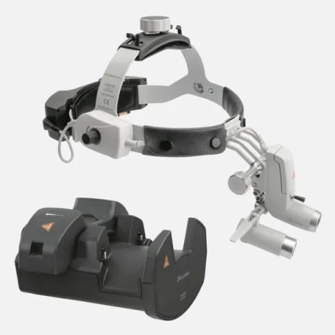 HEINE ML4 LED headlight, HRP 6x / 340 mm binocular loupe without S-GUARD protection, wall charger EN 50 UNPLUGGED, 2 mPack UNPLUGGED charging units. Set 10c.