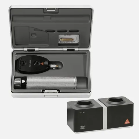 HEINE BETA 200 direct ophthalmoscope 3.5 V, rechargeable handle BETA4 NT, NT4 desktop charger, case