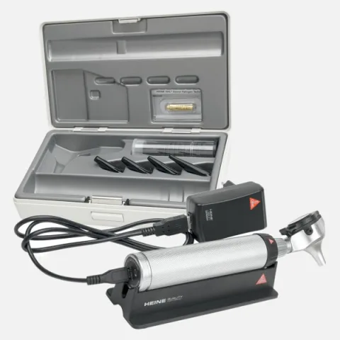 HEINE BETA 400 F.O. otoscope 3.5 V, rechargeable handle BETA4 USB, specula, case