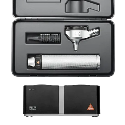 HEINE BETA 400 LED F.O. otoscope 3.5V, rechargeable handle BETA4 NT, desktop charger NT4, case