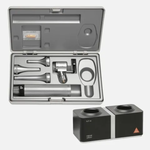 HEINE G100 XHL 3.5 V slit illumination head, rechargeable handle BETA4 NT, NT4 desktop charger, specula, case