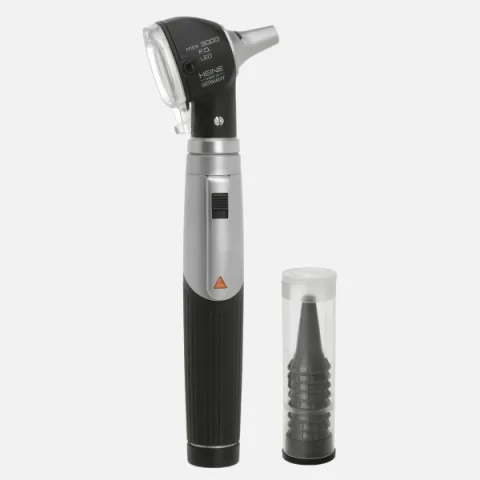 HEINE mini 3000 F.O. LED otoscope, mini 3000 battery handle, disposable specula.