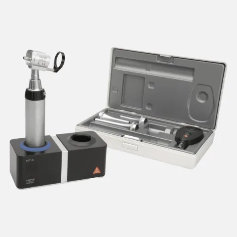 HEINE G100 LED slit illumination head 3.5V, BETA 200 LED ophthalmoscope 3.5V, rechargeable handle BETA4 NT, desktop charger NT4, specula, case