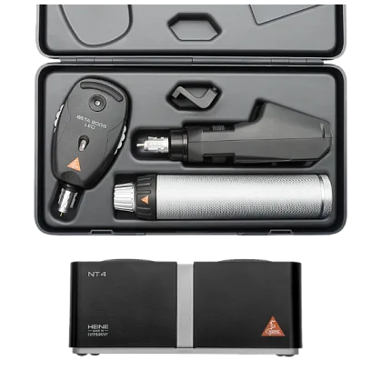 HEINE BETA 200S Direct Ophthalmoscope LED 3.5 V with BETA 200 Retinoscope LED 3.5 V, BETA 4 NT Rechargeable Handle, NT 4 Desktop Charger and Hard Case
