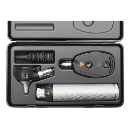 HEINE K 180 F.O. LED Otoscope 2.5 V with K 180 Direct LED Ophthalmoscope 2.5 V, BETA Battery Handle and Hard Case