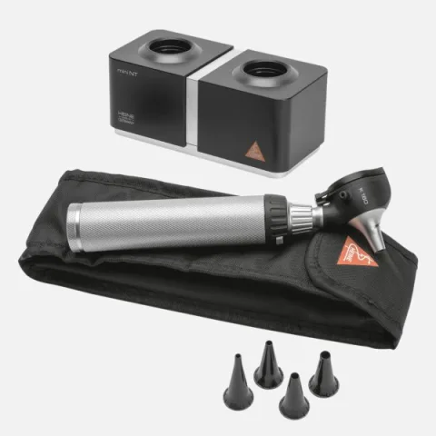 HEINE K 180 F.O. otoscope 3.5 V, rechargeable handle BETA4 NT, NT4 desktop charger, specula, soft case
