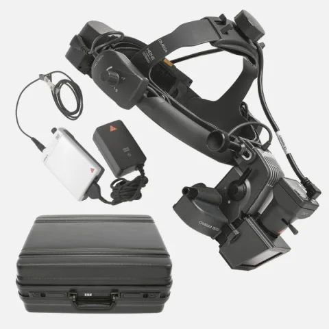HEINE OMEGA 500-LED Indirect Ophthalmoscope with DV1 Digital Video Camera with Headband, mPack UNPLUGGED Charging Block (LiPOL), Power Adapter and Hard Case