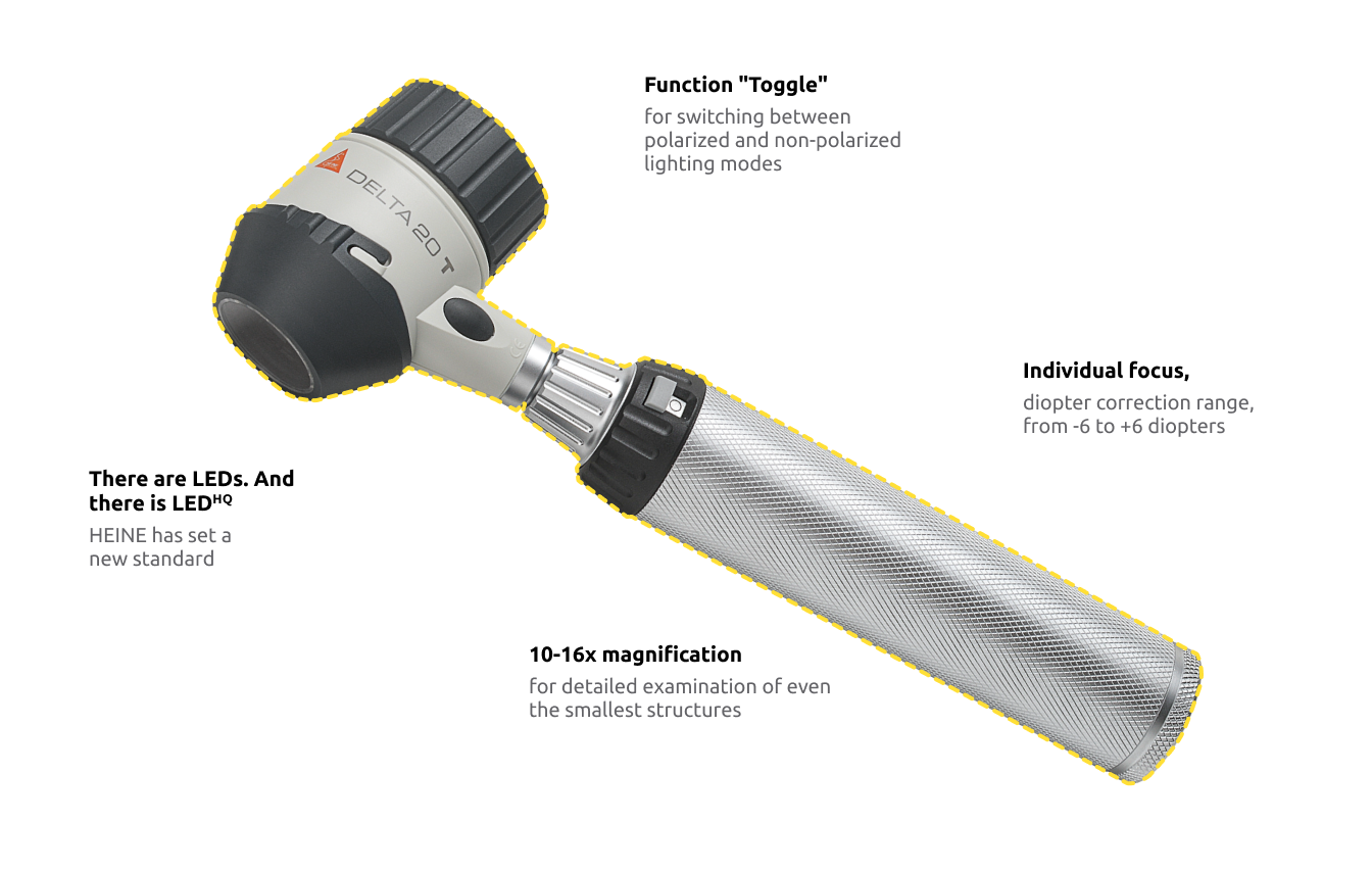 HEINE DELTA 20 T dermatoscope, BETA battery handle, case