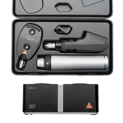 HEINE BETA 200 Direct Ophthalmoscope LED 3.5 V with BETA 200 Retinoscope LED 3.5 V, BETA 4 NT Rechargeable Handle, NT 4 Desktop Charger and Hard Case