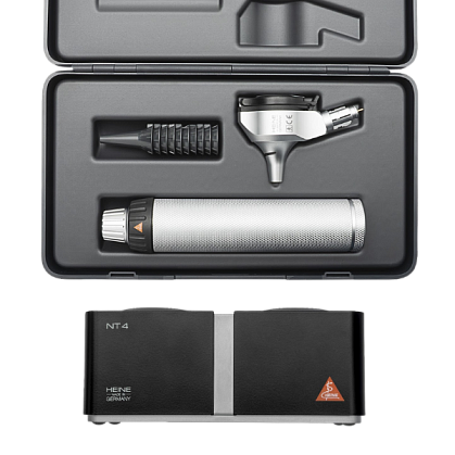 HEINE BETA 400 LED F.O. otoscope 3.5V, rechargeable handle BETA4 NT, desktop charger NT4, case