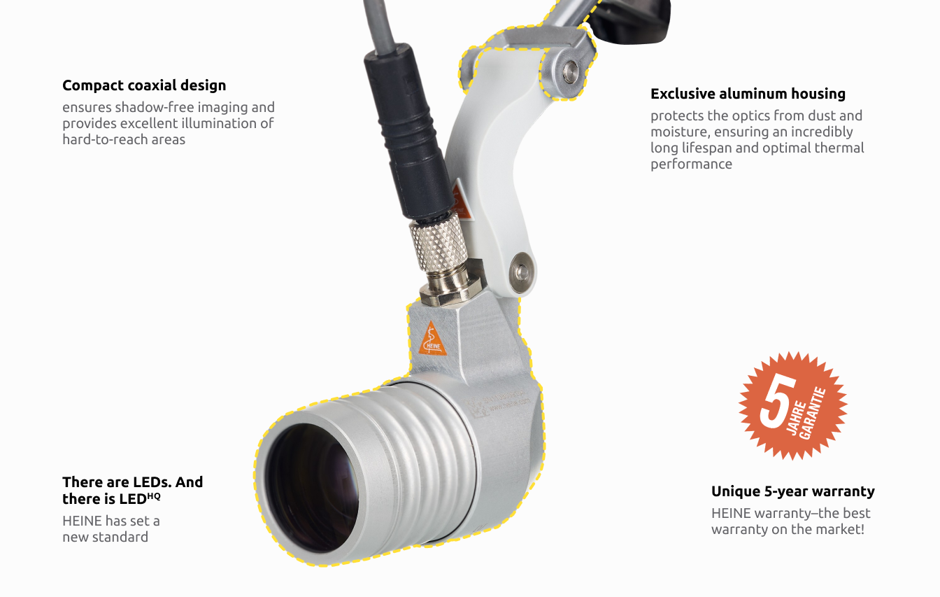 HEINE LoupeLight LED headlight for models with HR/HRP binocular loupes and i-View mount