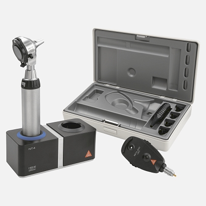 HEINE BETA 400 F.O. LED Otoscope 3.5 V with BETA 200 Direct LED Ophthalmoscope 3.5 V, BETA 4 NT Rechargeable Handle, NT 4 Desktop Charger and Hard Case