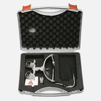 HEINE HR 2.5 binocular loupe on S-FRAME spectacle frame