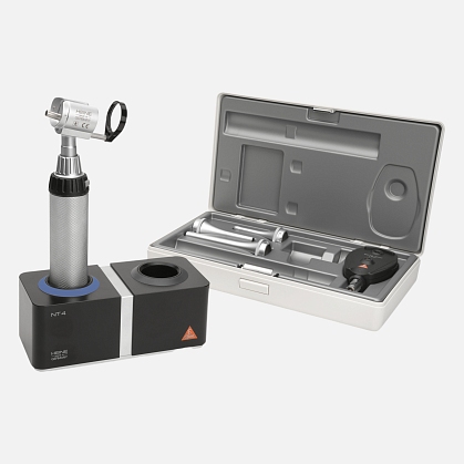 HEINE G100 LED slit illumination head 3.5V, BETA 200 LED ophthalmoscope 3.5V, rechargeable handle BETA4 NT, desktop charger NT4, specula, case