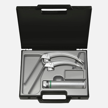 HEINE Laryngoscope Set: FlexTip+ 3 & FlexTip+ 4 Blades, Standard F.O. LED Battery Handle, Case