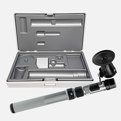 Portable slit lamp HEINE HSL150 2.5V, additional HSL 10x magnifier, BETA SLIM battery handle, case.