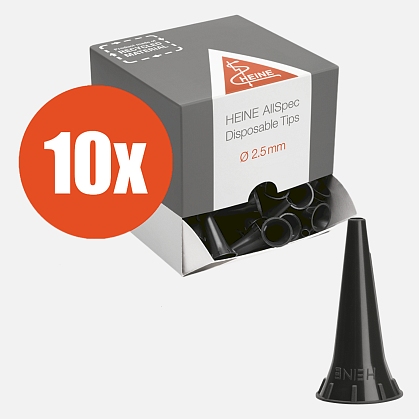 HEINE AllSpec disposable ear specula Ø 2.5 mm for otoscopes. 10 packs of 250 pcs.