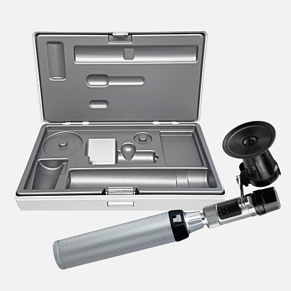 Portable slit lamp HEINE HSL150 2.5V, additional HSL 10x magnifier, BETA battery handle, case.