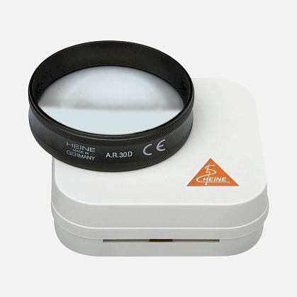 Aspherical ophthalmoscopic lens HEINE A.R. 30 diopter, 46 mm diameter, with case
