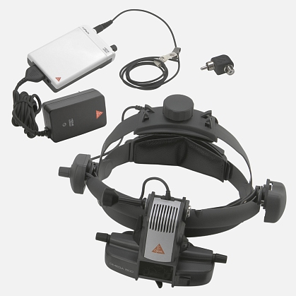HEINE Omega 500-LED Indirect Ophthalmoscope with Headband, including HC50 Rheostat, mPack Battery, Power Adapter. Kit 3.