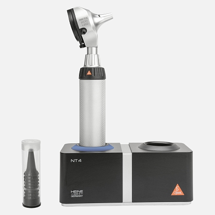 HEINE BETA 200 LED F.O. otoscope 3.5V, rechargeable handle BETA4 NT, desktop charger NT4, specula