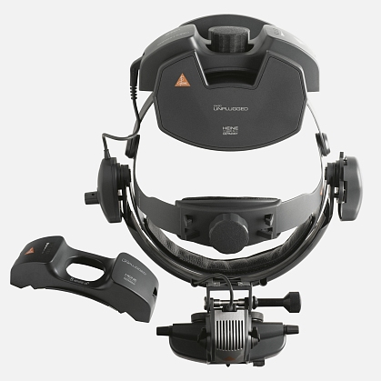 HEINE Omega 500-LED Indirect Ophthalmoscope with Headband, EN 50 UNPLUGGED Wall-Mounted Charger, two mPack UNPLUGGED Charging Blocks (LiPOL). Kit 6.