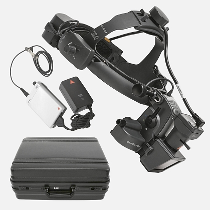HEINE OMEGA 500-LED Indirect Ophthalmoscope with DV1 Digital Video Camera with Headband, mPack UNPLUGGED Charging Block (LiPOL), Power Adapter and Hard Case