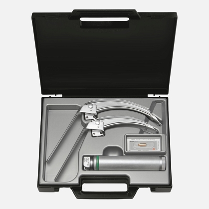 HEINE Laryngoscope Set: FlexTip+ 3 & FlexTip+ 4 Blades, Standard F.O. Battery Handle, Case