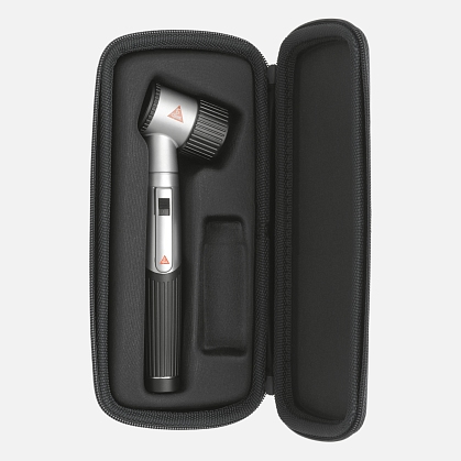 HEINE mini 3000 LED dermatoscope with contact plate with scale, mini 3000 battery handle, case.