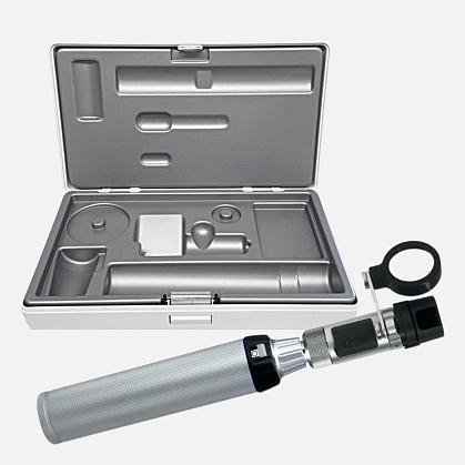 Portable slit lamp HEINE HSL150 2.5V, BETA battery handle, case.
