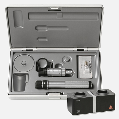 Portable slit lamp HEINE HSL150 3.5V, rechargeable handle BETA4 SLIM NT, desktop charger NT4, case.