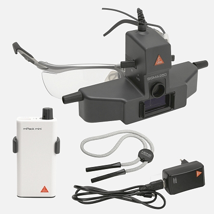 Indirect ophthalmoscope HEINE SIGMA 250 M2 with S-FRAME, mPACK mini charging unit